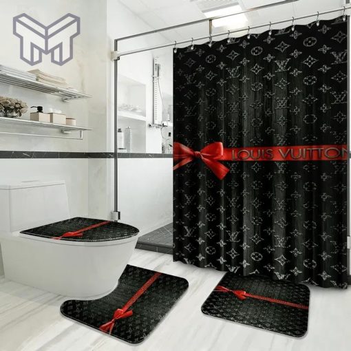 Louis Vuitton Fashion Logo Limited Luxury Brand Bathroom Set Home Decor 35 Shower Curtain And Rug Toilet Seat Lid Covers Bathroom Set