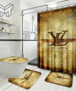 Louis Vuitton Fashion Logo Limited Luxury Brand Bathroom Set Home Decor 37 Shower Curtain And Rug Toilet Seat Lid Covers Bathroom Set