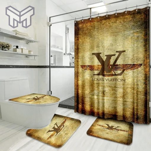 Louis Vuitton Fashion Logo Limited Luxury Brand Bathroom Set Home Decor 37 Shower Curtain And Rug Toilet Seat Lid Covers Bathroom Set