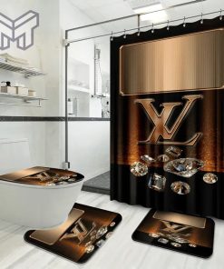 Louis Vuitton Fashion Logo Limited Luxury Brand Bathroom Set Home Decor 38 Shower Curtain And Rug Toilet Seat Lid Covers Bathroom Set