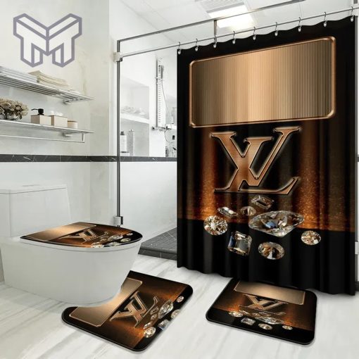 Louis Vuitton Fashion Logo Limited Luxury Brand Bathroom Set Home Decor 38 Shower Curtain And Rug Toilet Seat Lid Covers Bathroom Set