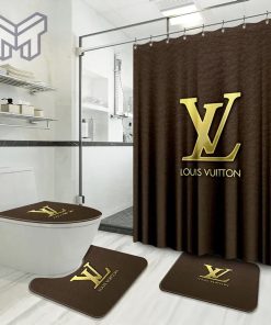 Louis Vuitton Fashion Logo Limited Luxury Brand Bathroom Set Home Decor 40 Shower Curtain And Rug Toilet Seat Lid Covers Bathroom Set