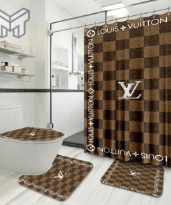 Louis Vuitton Fashion Logo Limited Luxury Brand Bathroom Set Home Decor 41 Shower Curtain And Rug Toilet Seat Lid Covers Bathroom Set