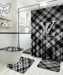 Louis Vuitton Fashion Logo Limited Luxury Brand Bathroom Set Home Decor 42 Shower Curtain And Rug Toilet Seat Lid Covers Bathroom Set