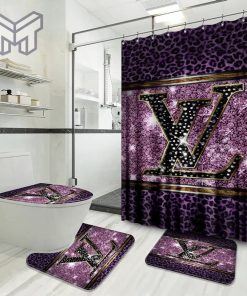 Louis Vuitton Fashion Logo Limited Luxury Brand Bathroom Set Home Decor Shower Curtain And Rug Toilet Seat Lid Covers Bathroom Set