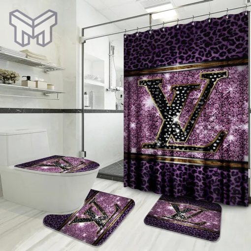 Louis Vuitton Fashion Logo Limited Luxury Brand Bathroom Set Home Decor Shower Curtain And Rug Toilet Seat Lid Covers Bathroom Set