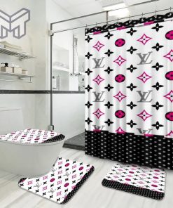 Louis Vuitton Fashion Logo Limited Luxury Brand Bathroom Set Home Decor 43 Shower Curtain And Rug Toilet Seat Lid Covers Bathroom Set