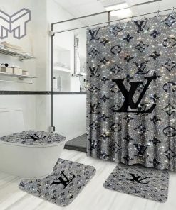 Louis Vuitton Fashion Logo Limited Luxury Brand Bathroom Set Home Decor 44 Shower Curtain And Rug Toilet Seat Lid Covers Bathroom Set