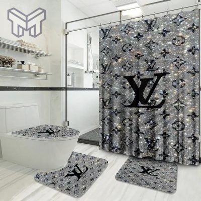 Louis Vuitton Fashion Logo Limited Luxury Brand Bathroom Set Home Decor 44 Shower Curtain And Rug Toilet Seat Lid Covers Bathroom Set