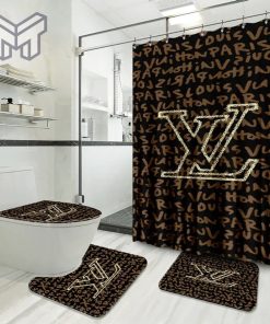 Louis Vuitton Fashion Logo Limited Luxury Brand Bathroom Set Home Decor 45 Shower Curtain And Rug Toilet Seat Lid Covers Bathroom Set