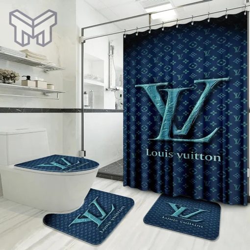 Louis Vuitton Fashion Logo Limited Luxury Brand Bathroom Set Home Decor 46 Shower Curtain And Rug Toilet Seat Lid Covers Bathroom Set