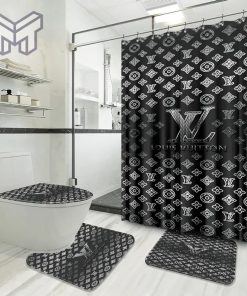 Louis Vuitton Fashion Logo Limited Luxury Brand Bathroom Set Home Decor 47 Shower Curtain And Rug Toilet Seat Lid Covers Bathroom Set