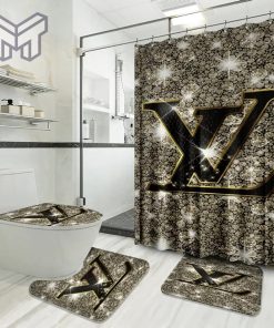 Louis Vuitton Fashion Logo Limited Luxury Brand Bathroom Set Home Decor 48 Shower Curtain And Rug Toilet Seat Lid Covers Bathroom Set