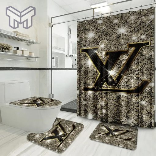 Louis Vuitton Fashion Logo Limited Luxury Brand Bathroom Set Home Decor 48 Shower Curtain And Rug Toilet Seat Lid Covers Bathroom Set