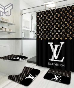 Louis Vuitton Fashion Logo Limited Luxury Brand Bathroom Set Home Decor 50 Shower Curtain And Rug Toilet Seat Lid Covers Bathroom Set