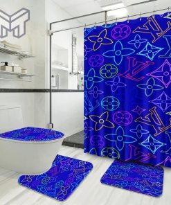 Louis Vuitton Fashion Logo Limited Luxury Brand Bathroom Set Home Decor 51 Shower Curtain And Rug Toilet Seat Lid Covers Bathroom Set