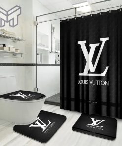 Louis Vuitton Fashion Logo Limited Luxury Brand Bathroom Set Home Decor 53 Shower Curtain And Rug Toilet Seat Lid Covers Bathroom Set