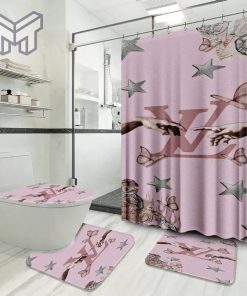 Louis Vuitton Fashion Logo Limited Luxury Brand Bathroom Set Home Decor 54 Shower Curtain And Rug Toilet Seat Lid Covers Bathroom Set