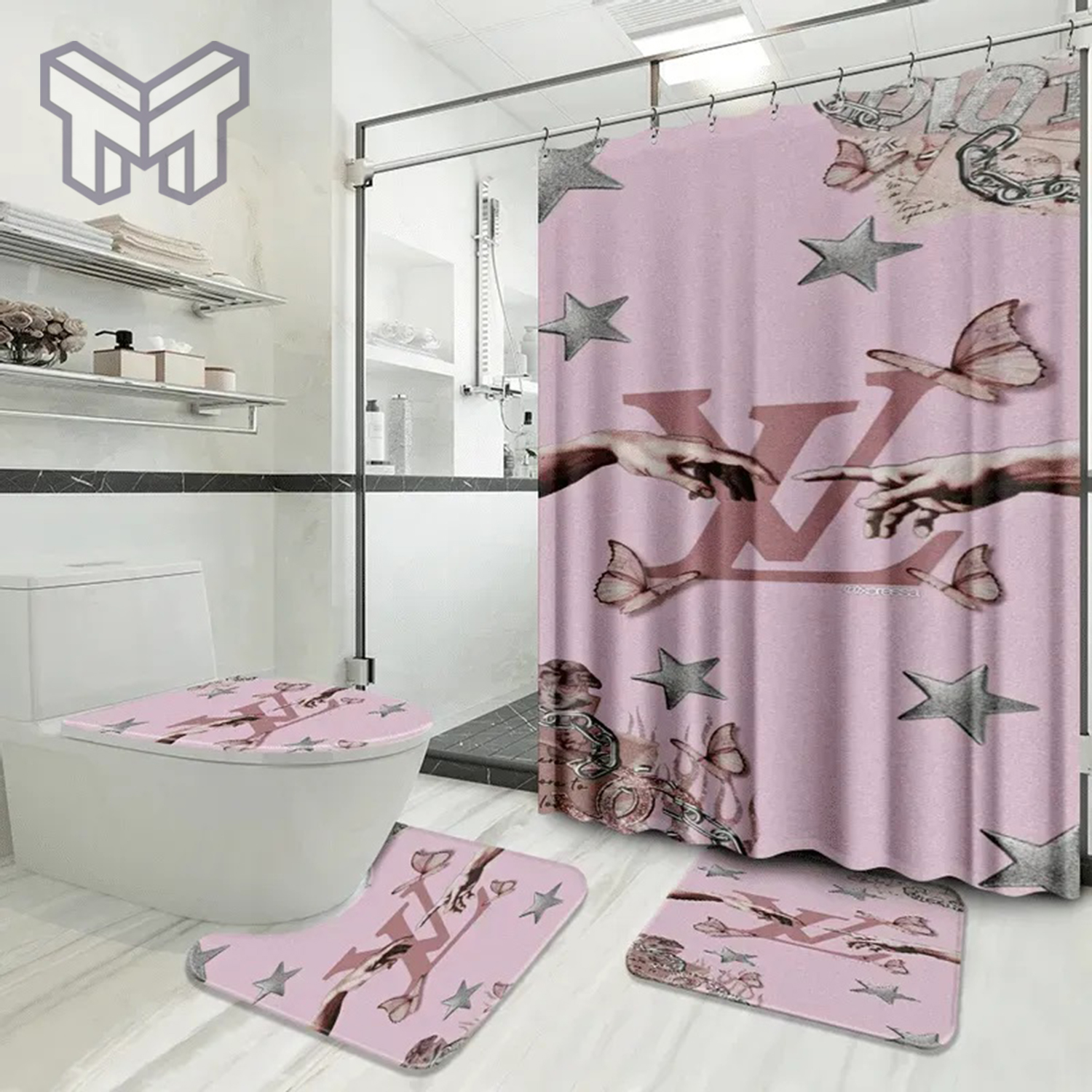 Louis Vuitton Luxury Bathroom Set Shower Curtain Style 53