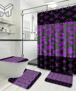 Louis Vuitton Fashion Logo Limited Luxury Brand Bathroom Set Home Decor 55 Shower Curtain And Rug Toilet Seat Lid Covers Bathroom Set