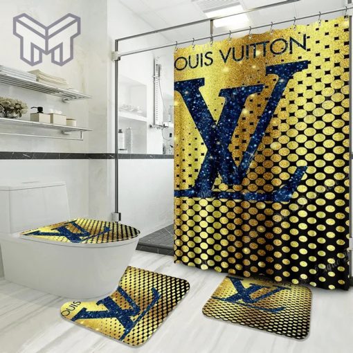 Louis Vuitton Fashion Logo Limited Luxury Brand Bathroom Set Home Decor 56 Shower Curtain And Rug Toilet Seat Lid Covers Bathroom Set