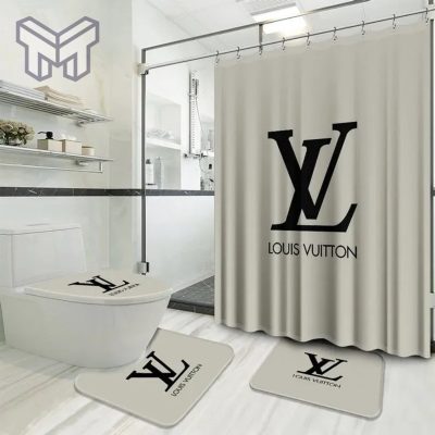 Louis Vuitton Fashion Logo Limited Luxury Brand Bathroom Set Home Decor 57 Shower Curtain And Rug Toilet Seat Lid Covers Bathroom Set