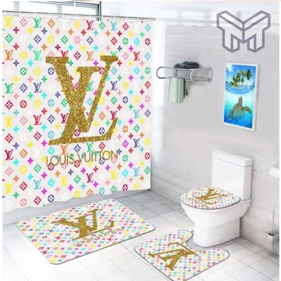 Louis Vuitton Fashion Logo Limited Luxury Brand Bathroom Set Home Decor 58 Shower Curtain And Rug Toilet Seat Lid Covers Bathroom Set