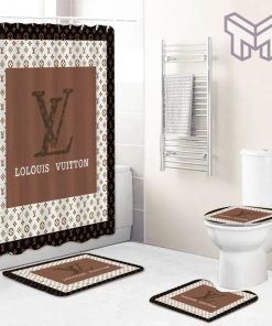 Louis Vuitton Fashion Logo Limited Luxury Brand Bathroom Set Home Decor 60 Shower Curtain And Rug Toilet Seat Lid Covers Bathroom Set