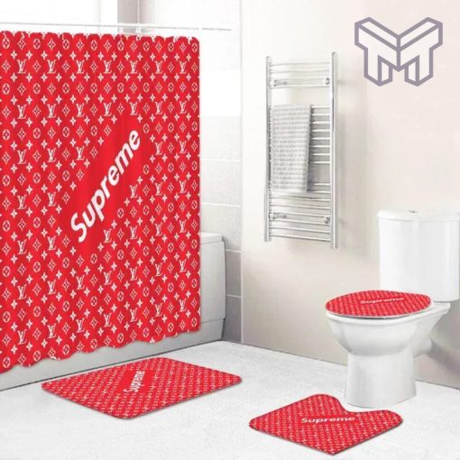 Louis Vuitton Fashion Logo Limited Luxury Brand Bathroom Set Home Decor 61 Shower Curtain And Rug Toilet Seat Lid Covers Bathroom Set