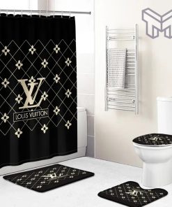 Louis Vuitton Fashion Logo Limited Luxury Brand Bathroom Set Home Decor 62 Shower Curtain And Rug Toilet Seat Lid Covers Bathroom Set