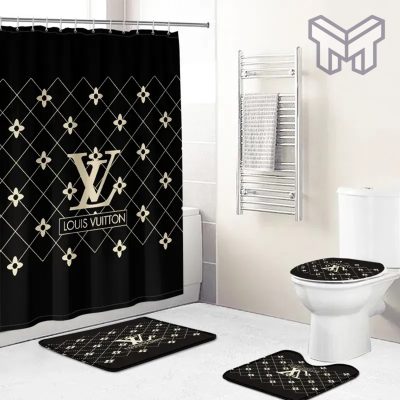 Louis Vuitton Fashion Logo Limited Luxury Brand Bathroom Set Home Decor 62 Shower Curtain And Rug Toilet Seat Lid Covers Bathroom Set