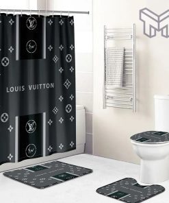 Louis Vuitton Fashion Logo Limited Luxury Brand Bathroom Set Home Decor 63 Shower Curtain And Rug Toilet Seat Lid Covers Bathroom Set