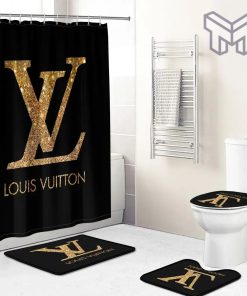 Louis Vuitton Fashion Logo Limited Luxury Brand Bathroom Set Home Decor 64 Shower Curtain And Rug Toilet Seat Lid Covers Bathroom Set