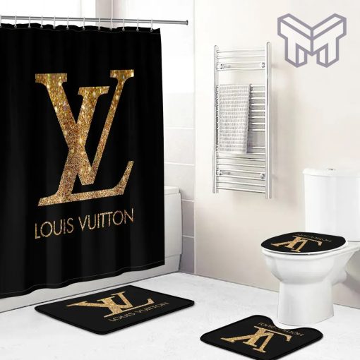 Louis Vuitton Fashion Logo Limited Luxury Brand Bathroom Set Home Decor 64 Shower Curtain And Rug Toilet Seat Lid Covers Bathroom Set