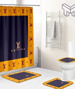 Louis Vuitton Fashion Logo Limited Luxury Brand Bathroom Set Home Decor 65 Shower Curtain And Rug Toilet Seat Lid Covers Bathroom Set