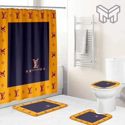 Louis Vuitton Fashion Logo Limited Luxury Brand Bathroom Set Home Decor 65 Shower Curtain And Rug Toilet Seat Lid Covers Bathroom Set