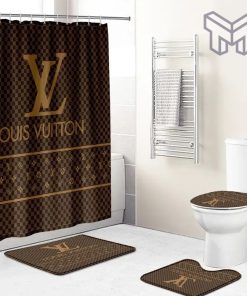 Louis Vuitton Fashion Logo Limited Luxury Brand Bathroom Set Home Decor 66 Shower Curtain And Rug Toilet Seat Lid Covers Bathroom Set