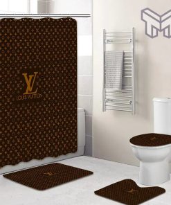 Louis Vuitton Fashion Logo Limited Luxury Brand Bathroom Set Home Decor 67 Shower Curtain And Rug Toilet Seat Lid Covers Bathroom Set