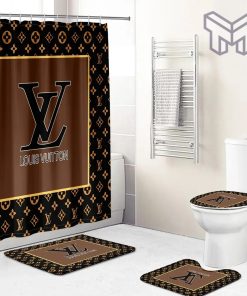 Louis Vuitton Fashion Logo Limited Luxury Brand Bathroom Set Home Decor 68 Shower Curtain And Rug Toilet Seat Lid Covers Bathroom Set