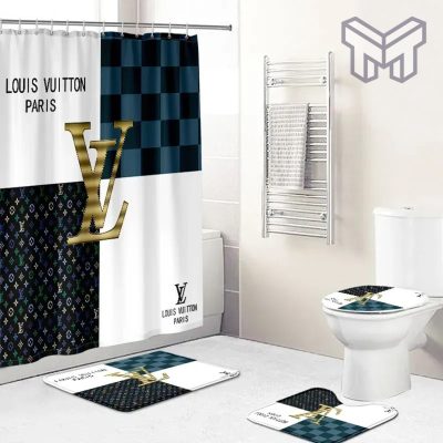 Louis Vuitton Fashion Logo Limited Luxury Brand Bathroom Set Home Decor 69 Shower Curtain And Rug Toilet Seat Lid Covers Bathroom Set