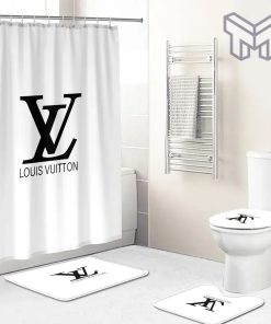 Louis Vuitton Fashion Logo Limited Luxury Brand Bathroom Set Home Decor 70 Shower Curtain And Rug Toilet Seat Lid Covers Bathroom Set