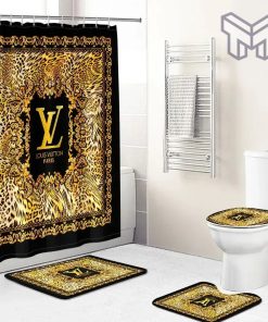 Louis Vuitton Fashion Logo Limited Luxury Brand Bathroom Set Home Decor 71 Shower Curtain And Rug Toilet Seat Lid Covers Bathroom Set