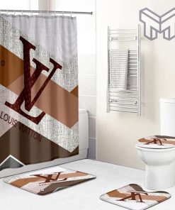 Louis Vuitton Fashion Logo Limited Luxury Brand Bathroom Set Home Decor 73 Shower Curtain And Rug Toilet Seat Lid Covers Bathroom Set