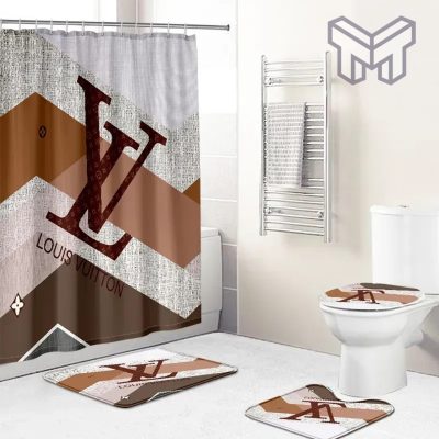 Louis Vuitton Fashion Logo Limited Luxury Brand Bathroom Set Home Decor 73 Shower Curtain And Rug Toilet Seat Lid Covers Bathroom Set