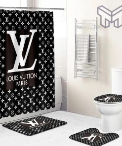 Louis Vuitton Fashion Logo Limited Luxury Brand Bathroom Set Home Decor 74 Shower Curtain And Rug Toilet Seat Lid Covers Bathroom Set