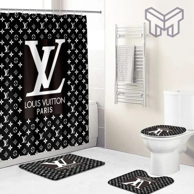 Louis Vuitton Fashion Logo Limited Luxury Brand Bathroom Set Home Decor 74 Shower Curtain And Rug Toilet Seat Lid Covers Bathroom Set