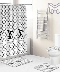 Louis Vuitton Fashion Logo Limited Luxury Brand Bathroom Set Home Decor 75 Shower Curtain And Rug Toilet Seat Lid Covers Bathroom Set