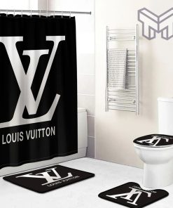 Louis Vuitton Fashion Logo Limited Luxury Brand Bathroom Set Home Decor 76 Shower Curtain And Rug Toilet Seat Lid Covers Bathroom Set