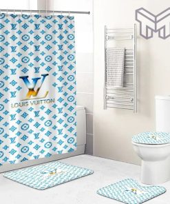 Louis Vuitton Fashion Logo Limited Luxury Brand Bathroom Set Home Decor 77 Shower Curtain And Rug Toilet Seat Lid Covers Bathroom Set