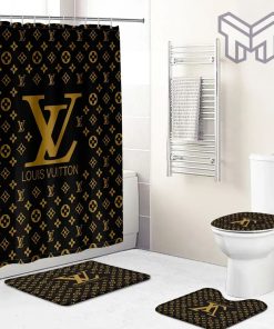 Louis Vuitton Fashion Logo Limited Luxury Brand Bathroom Set Home Decor 78 Shower Curtain And Rug Toilet Seat Lid Covers Bathroom Set